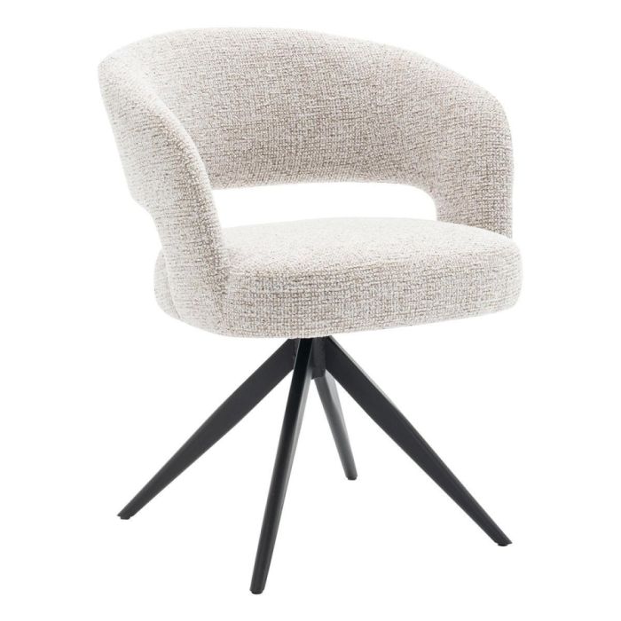 Draaibare armstoel Corania naturel met lichte bouclé bekleding en zwarte metalen draaipoot