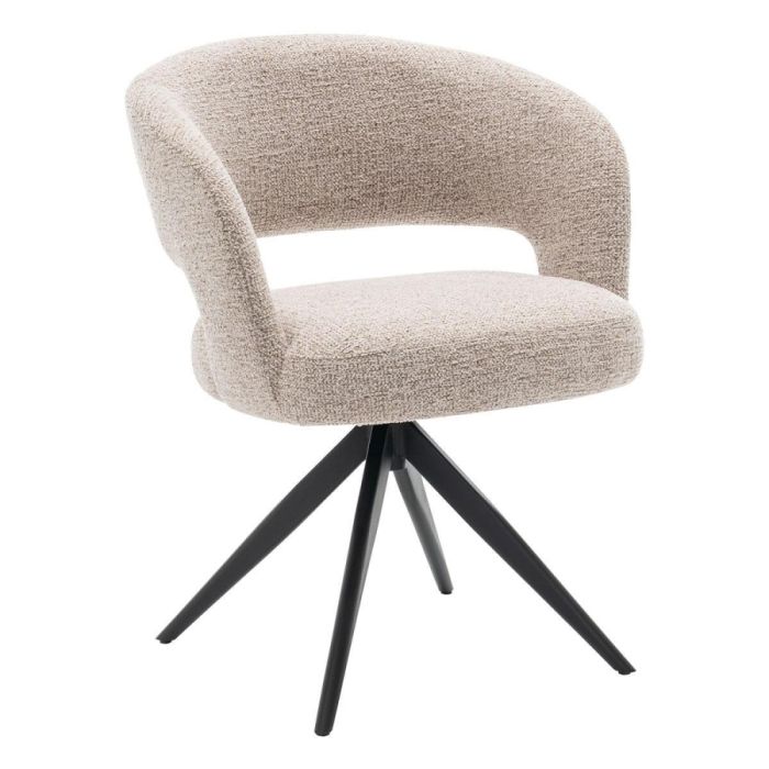 INHOUSE armstoel Corania Beige schuin van voren met beige bouclé bekleding en zwarte draaivoet