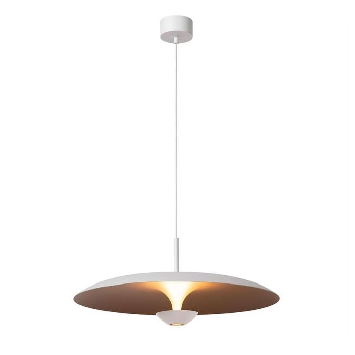 Witte Kenneth hanglamp Ø60 cm met ronde schotelkap en warm licht