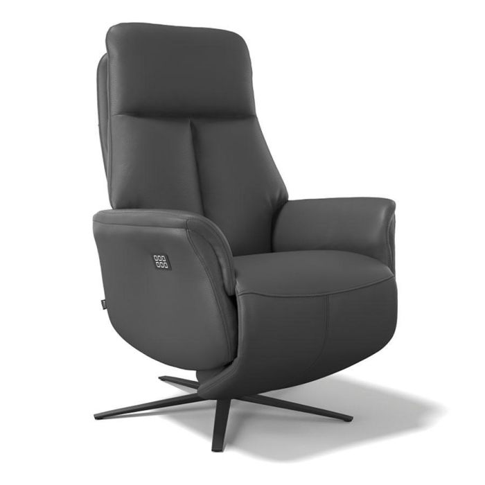 Montèl Brera relaxfauteuil zwart leder schuin vooraanzicht met stervoet