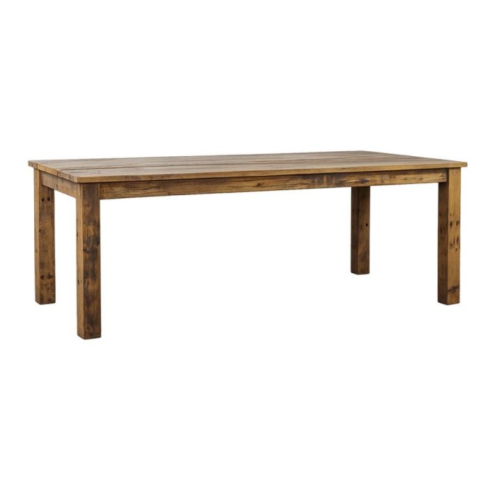 Eettafel Wilshire 240x100 cm van massief hout met robuust tafelblad en rechte houten poten.