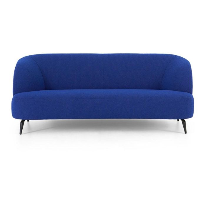 Montèl 3-zitsbank 40-1 in kobaltblauw met afgeronde rugleuning en zwarte metalen poten tegen een lichte achtergrond.