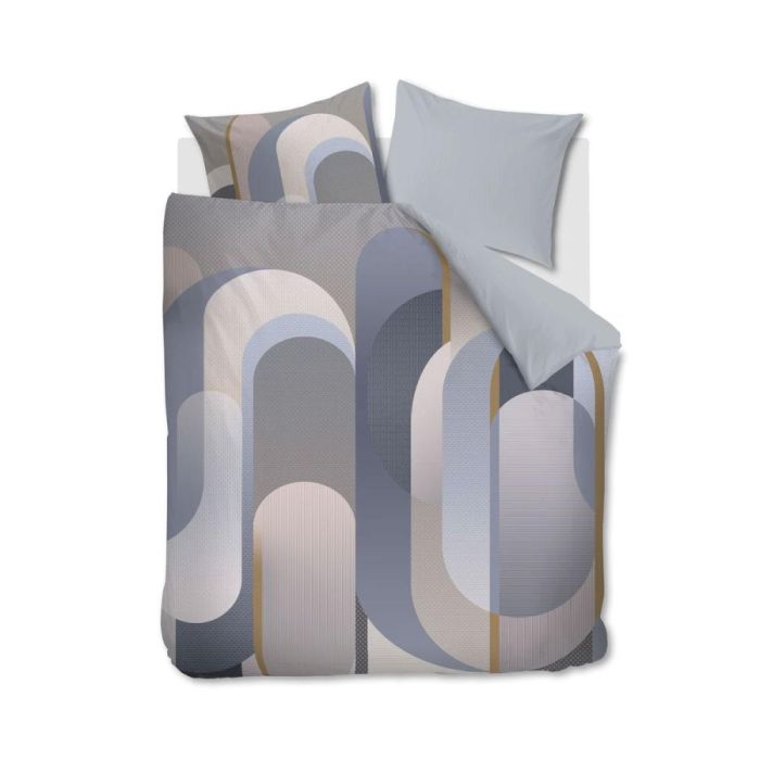 Dekbedovertrek Archi met grafisch patroon van bogen in blauw-, grijs- en zandtinten