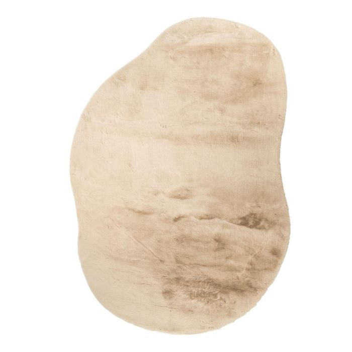 Organisch beige vloerkleed van polyester met afgeronde vorm, volledig zichtbaar van bovenaf