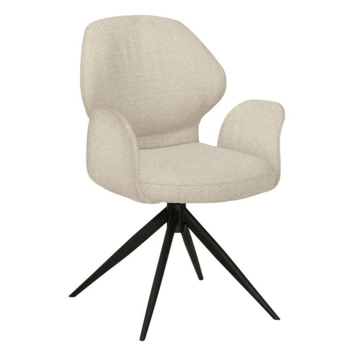 Armstoel Bione Naturel met zachte bekleding en zwart metalen draaipoot schuin van voren