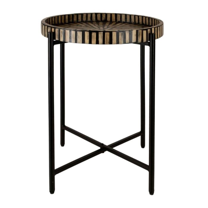 Ronde bijzettafel van bamboe met zwart metalen onderstel