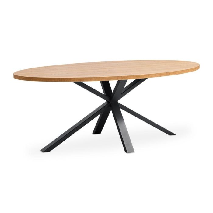 Ovale eettafel Caltana van Profijt Meubel in brown cuneo oak met zwart metalen spinpoot