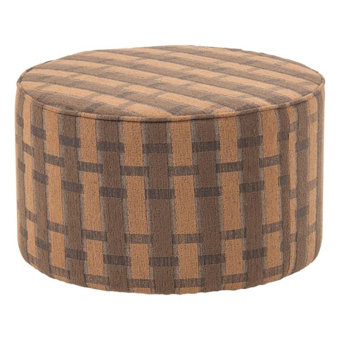 Ronde Sarli poef laag in roze-bruin chenille met ruit patroon op lichte achtergrond