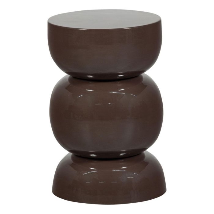 Donkerbruine metalen WOOOD Breno bijzettafel met drie ronde vormen en hoogglans afwerking, vrijstaand gefotografeerd tegen lichte achtergrond