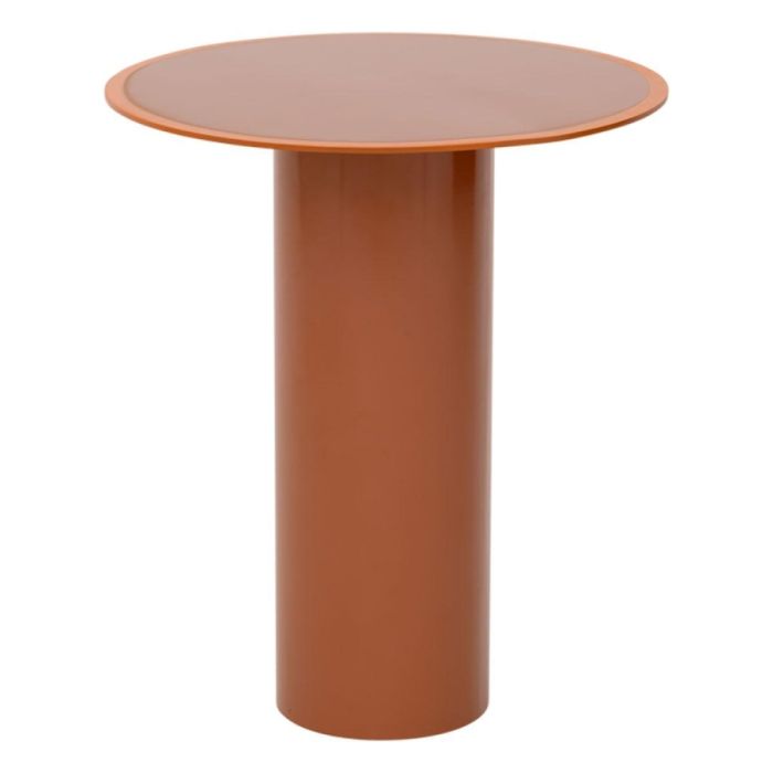 Urban Nature Culture Tiro bijzettafel in adobe kleur met glanzend ijzeren cilinderpoot en rond blad met feloranje rand