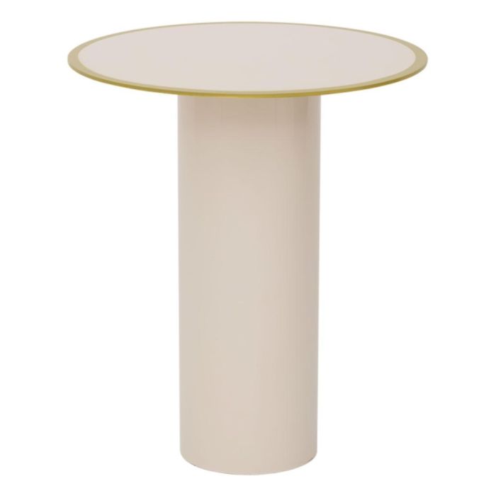 Urban Nature Culture Tiro bijzettafel in almond milk met cilindervormige poot en rond blad met groen randdetail