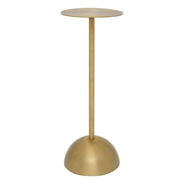 Goudkleurige Urban Nature Culture bijzettafel Gold S met dun rond blad, slanke poot en halfronde metalen voet tegen een lichte achtergrond