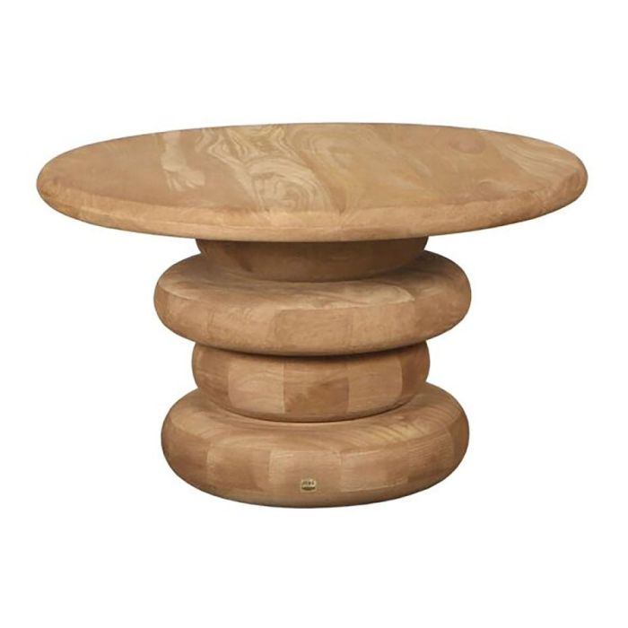 PTMD salontafel Keven van mangohout met breed rond blad en gelaagde ronde basis