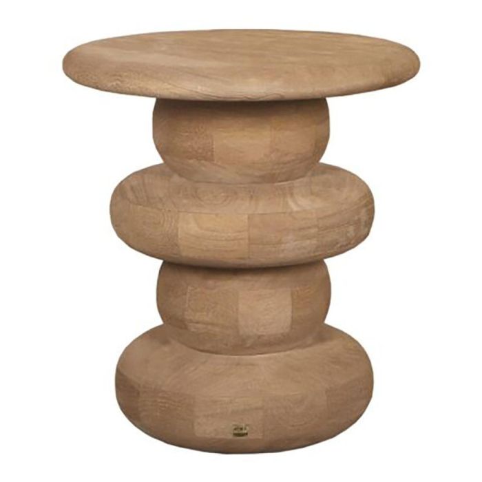 PTMD bijzettafel Keven van mangohout met rond blad en gelaagde ronde basis