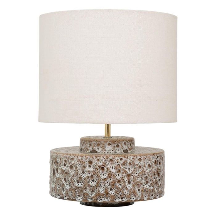 Urban Nature Culture tafellamp Ivy met keramische voet in bruin en off-white glazuur en een cilindervormige off-white katoenen lampenkap