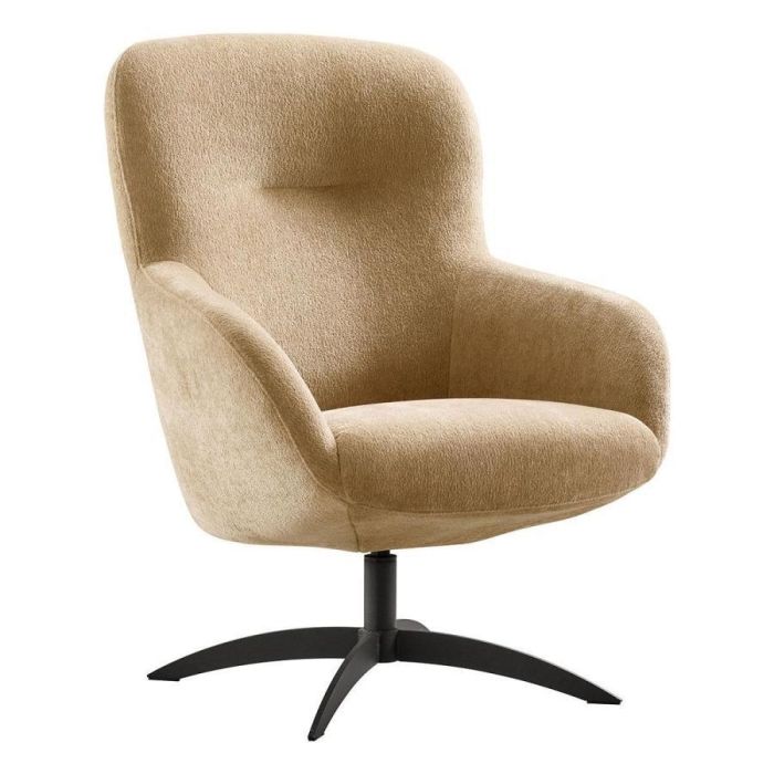 INHOUSE draaifauteuil Morias in camelkleurige stof met organische vorm en zwarte metalen draaipoot