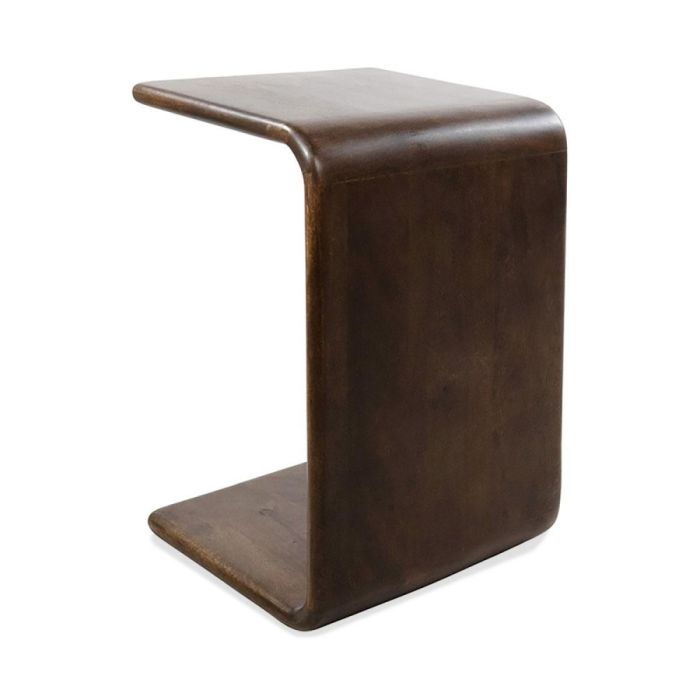 Laptoptafel Dominica van donkerbruin mangohout met elegante gebogen vorm