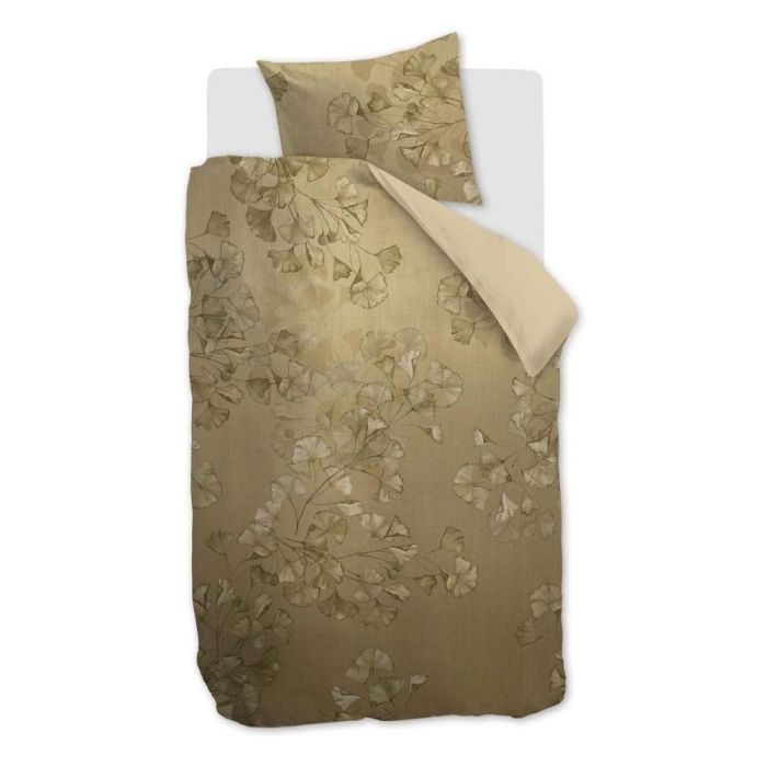 Dekbedovertrek Ainish met verfijnd bloemenpatroon in warme goud- en beigetinten