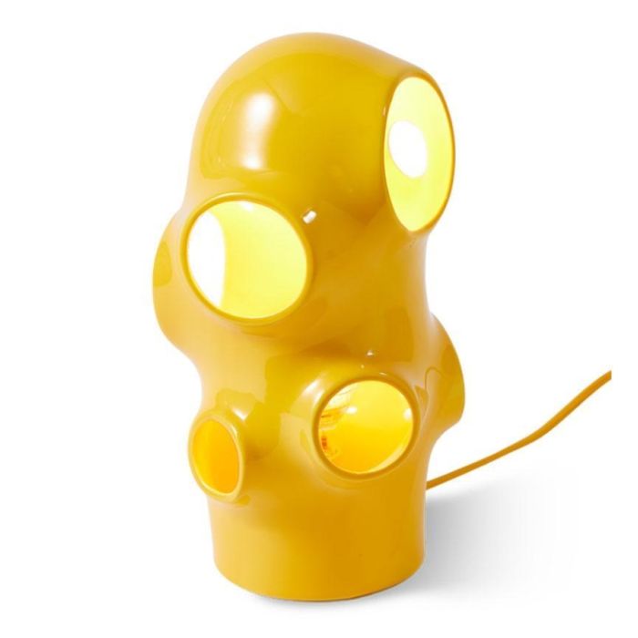 POLSPOTTEN Bulle tafellamp oranje van geglazuurd keramiek met ronde openingen waar het licht doorheen schijnt