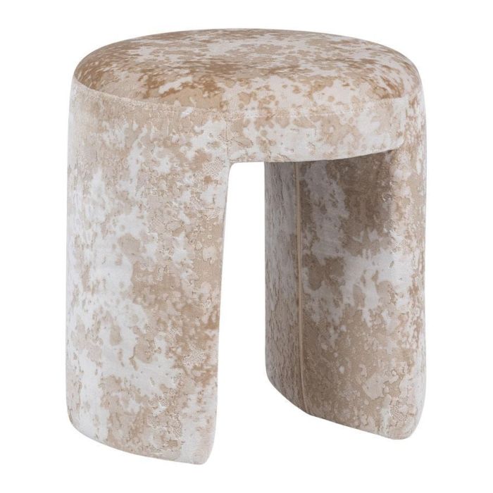 WOOOD Charlie gestoffeerde kruk in beige structuurstof met afgeronde vormen op witte achtergrond