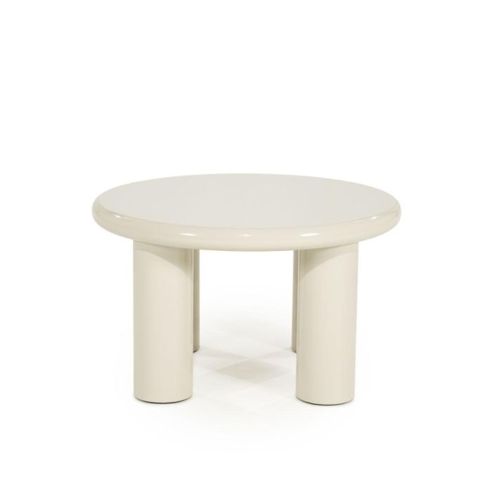 Beige salontafel Bloop medium met rond hoogglans blad en cilindervormige poten