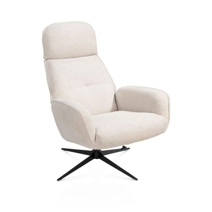 Relaxfauteuil Bobbian in crème stof Sevilla met draaibaar metalen onderstel schuin vooraanzicht