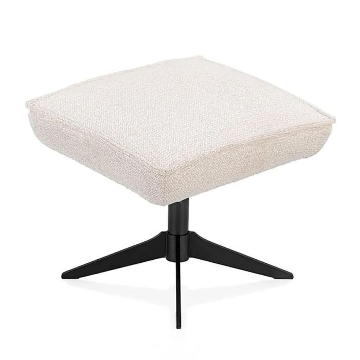 Zijaanzicht van Bobbian poef met zachte stoffering en modern metalen onderstel