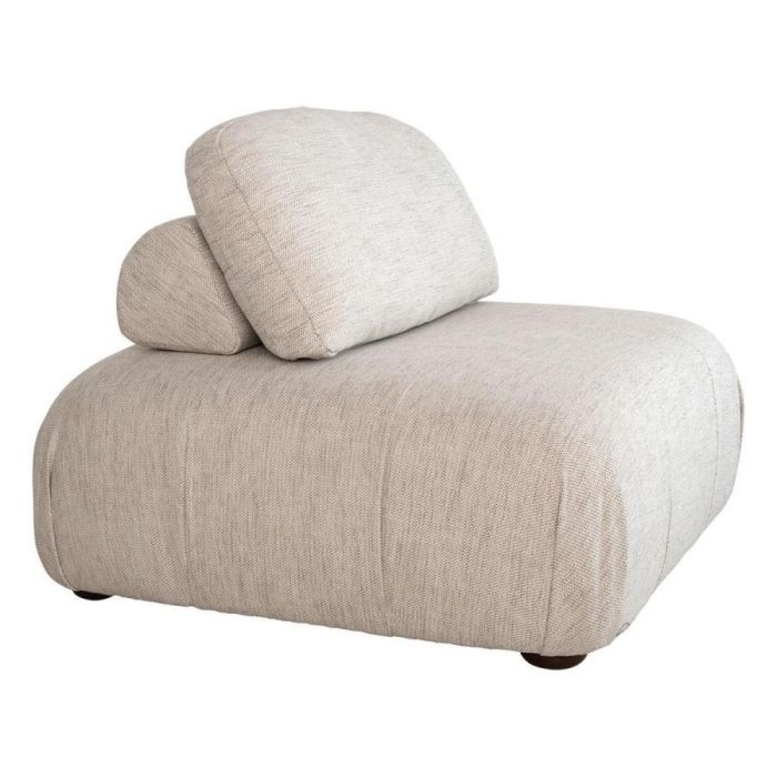 Beige modulaire fauteuil met los rugkussen en afgeronde vormen op witte achtergrond