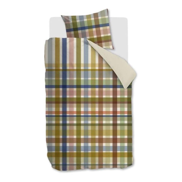 Eenpersoons dekbedovertrek Taim met kleurrijk ruitdessin en effen achterzijde