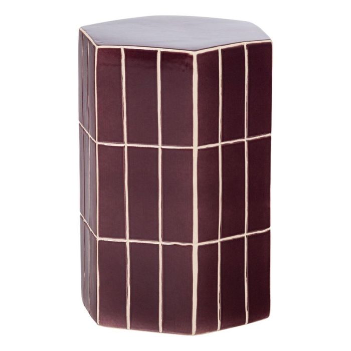 Paarse keramieken bijzettafel Plu van WOOOD met zeshoekige vorm en tegelpatroon met lichte voegen