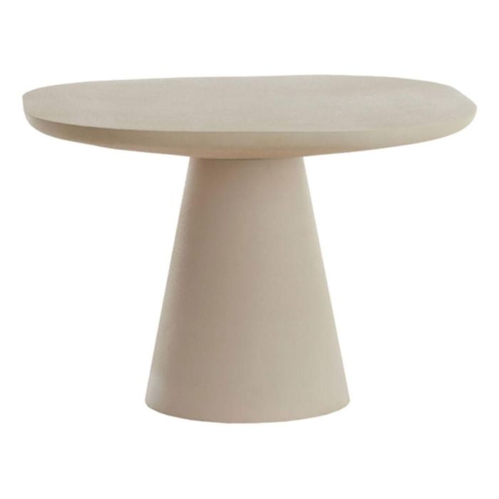  Ronde salontafel Abala in mat crème met breed blad en taps toelopende voet tegen lichte achtergrond