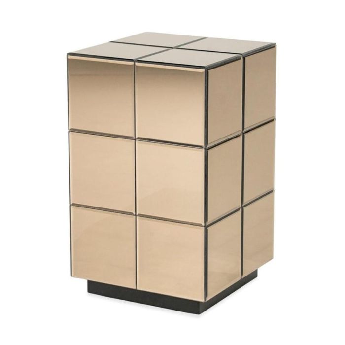 Bijzettafel Flectron met bruin spiegelglas in kubusvormig design en zwarte basis