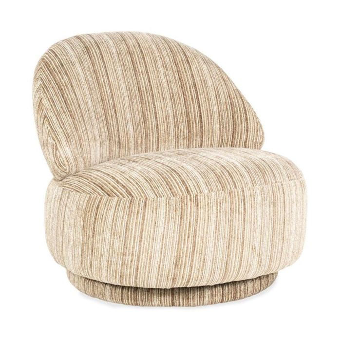 Fauteuil Fineline van By-Boo in bruine Rayas stof met fijne strepen en ronde vormen