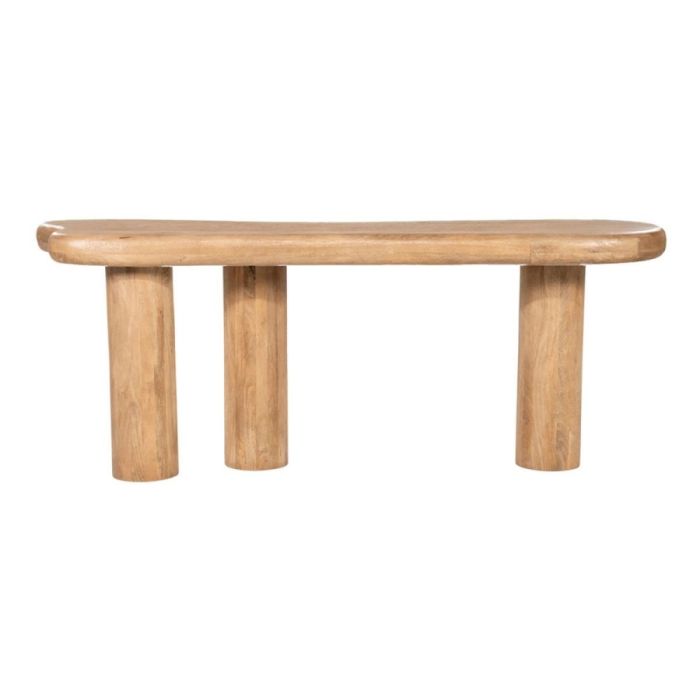 Sidetable Nigel van Eleonora met afgerond houten blad en drie ronde houten poten op een witte achtergrond