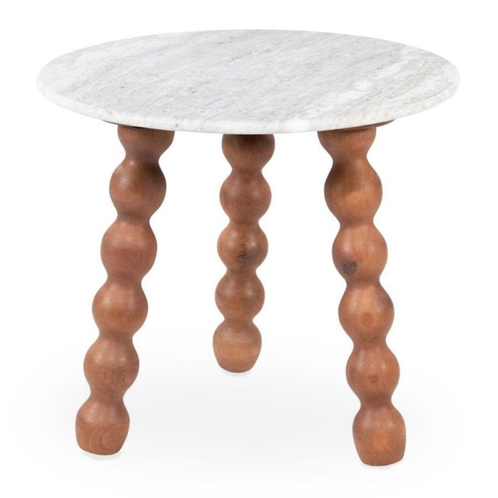 By-Boo bijzettafel Nelo met sawar marmer blad en mangohouten poten