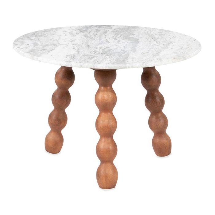 Kleine salontafel Nelo van By-Boo met rond sawar marmer blad en mangohouten bolpoten