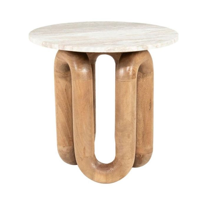 Bijzettafel LoopStone van By-Boo met marmeren blad en organisch mango houten onderstel.