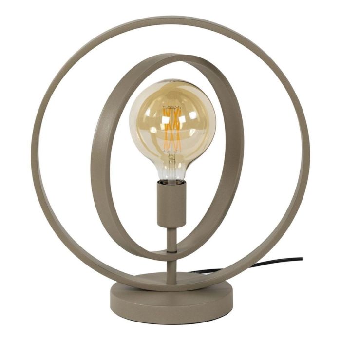 Beige tafellamp Turn Around met ronde metalen ringen en zichtbare filament lichtbron
