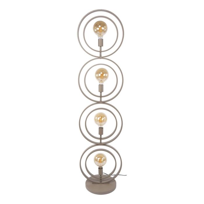 Beige vloerlamp Turn Around met vier ronde metalen ringen en vier zichtbare lichtpunten