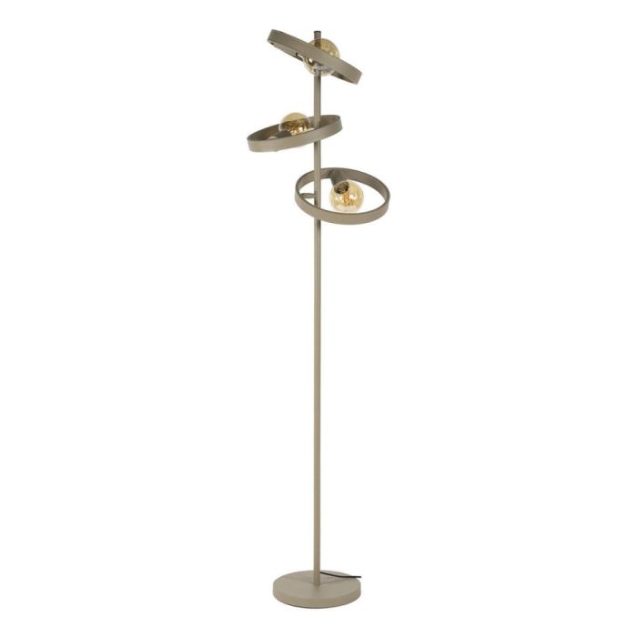 Vloerlamp Hover beige met drie lichtpunten en ronde metalen ringen