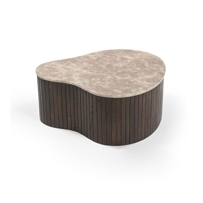 Salontafel Nomi van mangohout met organisch marmeren blad in bruine kleur