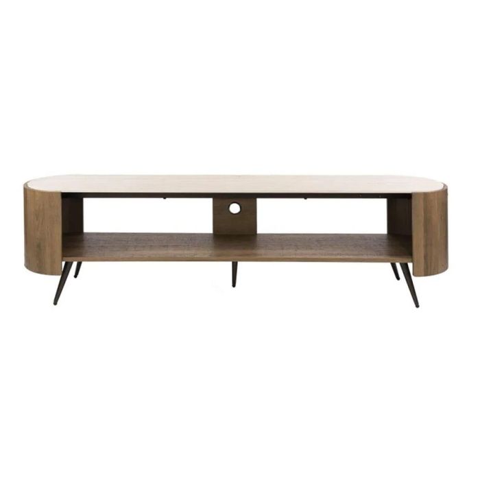 TV-meubel Arcus 180 cm met travertinlook blad, open vakken en bronze metalen poten
