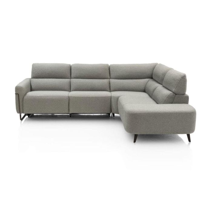 Designsofa Creazzo in stof Cloudy olive met 3,5-zits, hoekelement en smalle ottomane rechts