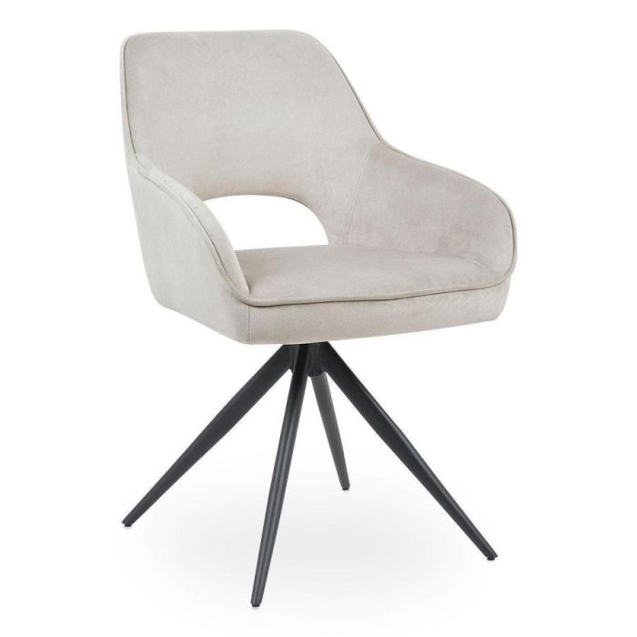 Eetkamerstoel Furato naturel met draaibaar zwart metalen onderstel en zachte bekleding zijaanzicht