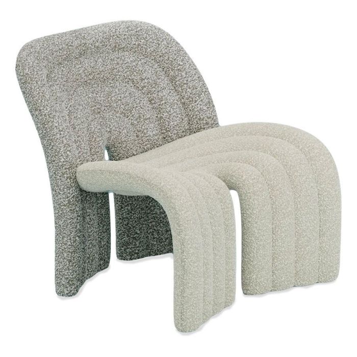 Loungefauteuil Sen met sculpturale U-vormen in twee lichte stoffen vanuit schuin vooraanzicht