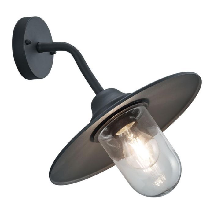 Brenta buitenwandlamp in antraciet met transparante glazen kap en vintage uitstraling.
