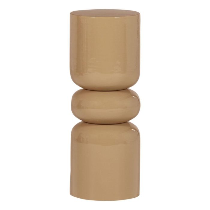 Zandkleurige Brava plantenstandaard met hoogglans afwerking en gestapelde ronde vormen op witte achtergrond