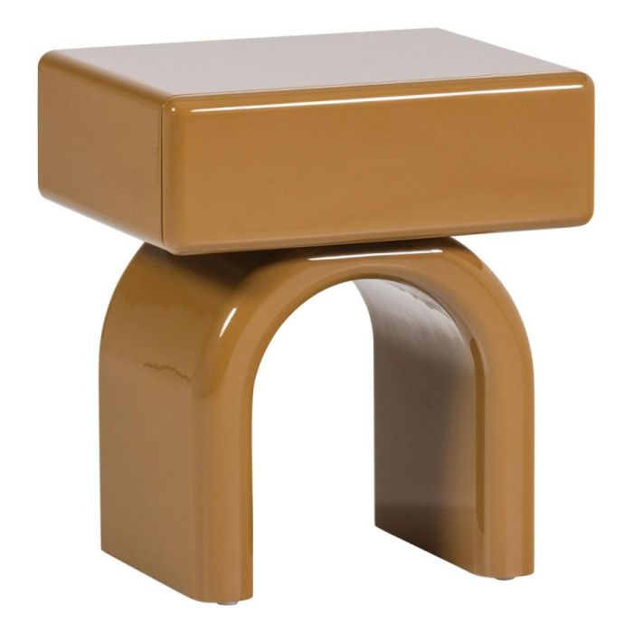 WOOOD Zorel ladekastje honinggeel schuin van voren met lade en afgerond onderstel in hoogglans afwerking