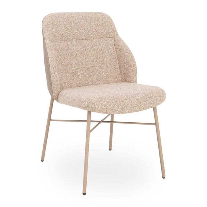 Moderne eetkamerstoel Jack zonder armleuningen in beige structuurstof met slank metalen onderstel