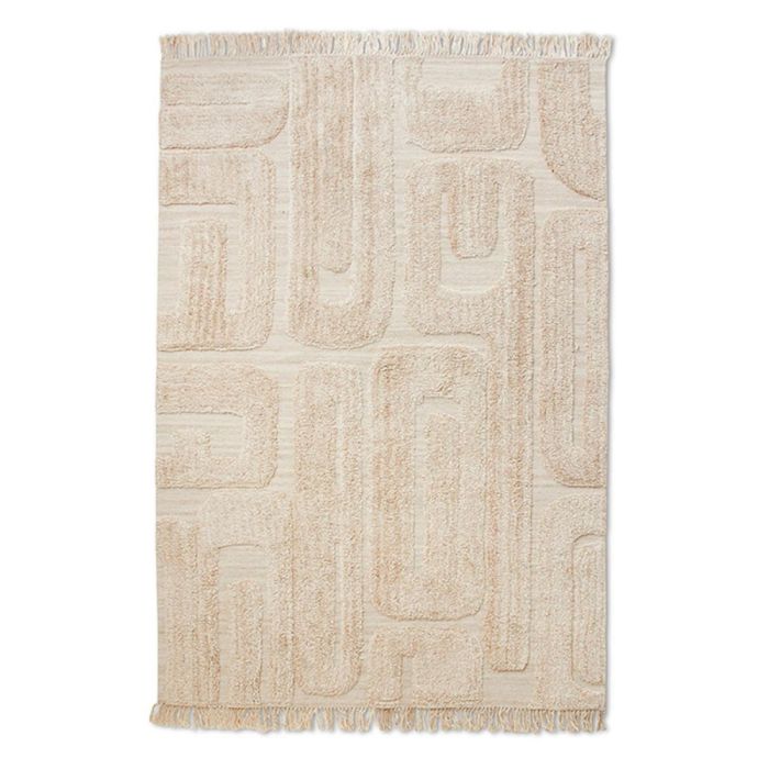 Rechthoekig vloerkleed Tufted Limestone met subtiel reliëf en organisch patroon in lichte natuurtinten